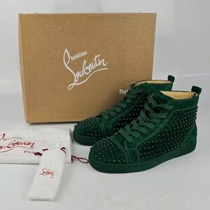 Christian Louboutin Emerald Green Suede Studded High-Tops SIZE EU 42